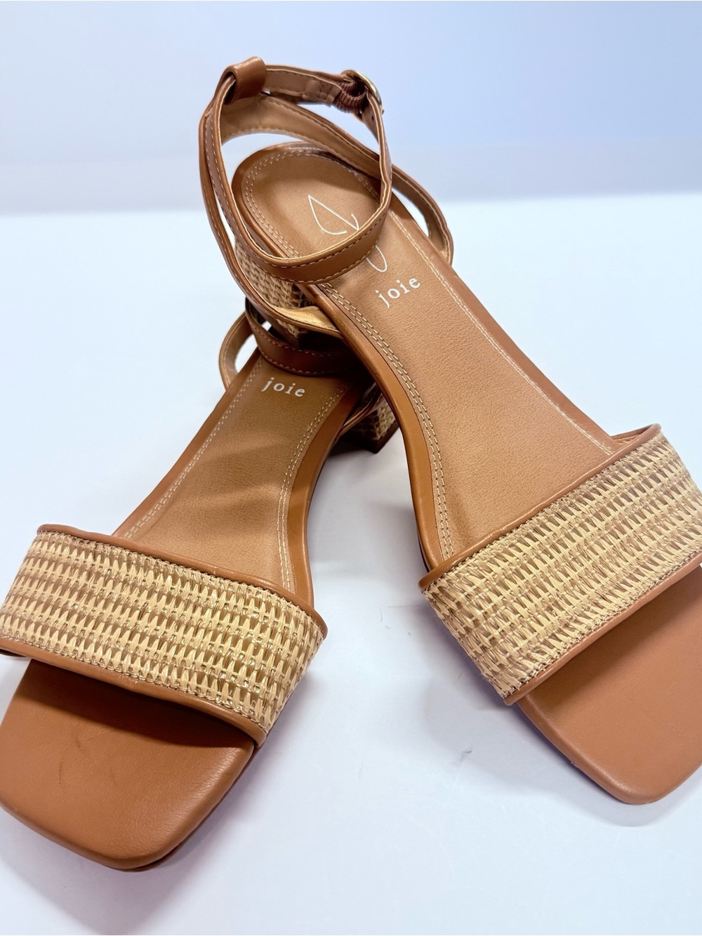 Joie Tan Woven Strap Block Heel Sandals